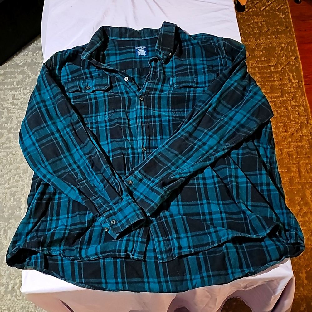 Faded Glory Mens Button Up Flannel Shirt 3XL Big & Tall Green